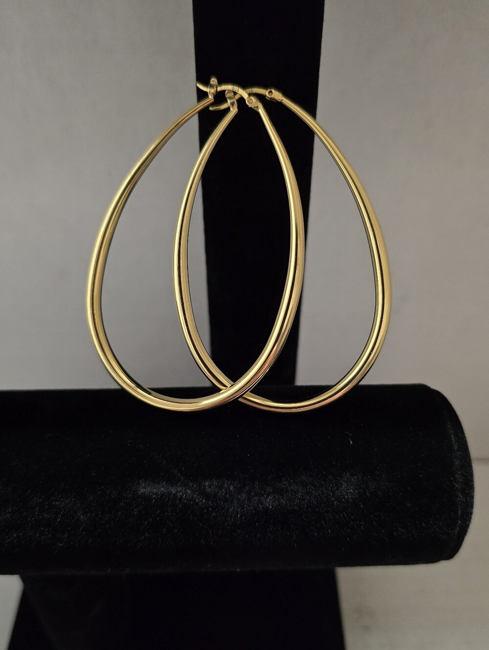 Large 2.77 Inch Sterling Silver Gold Vermil Elongated Oval Hoop Earrings